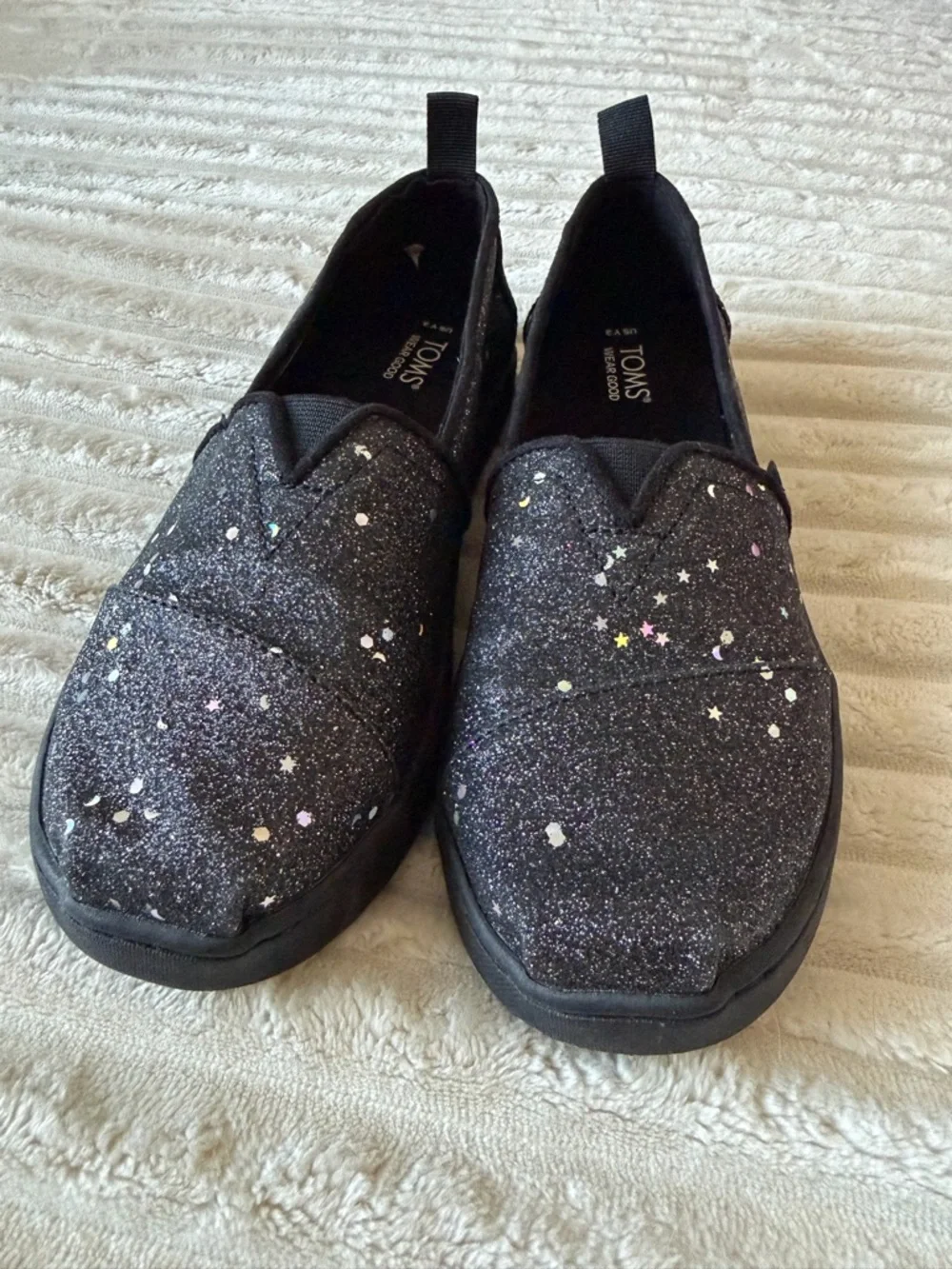 TOMS Kids Cosmic Glitter Slip-On Flats in Charcoal Gray - Picture 3 of 7